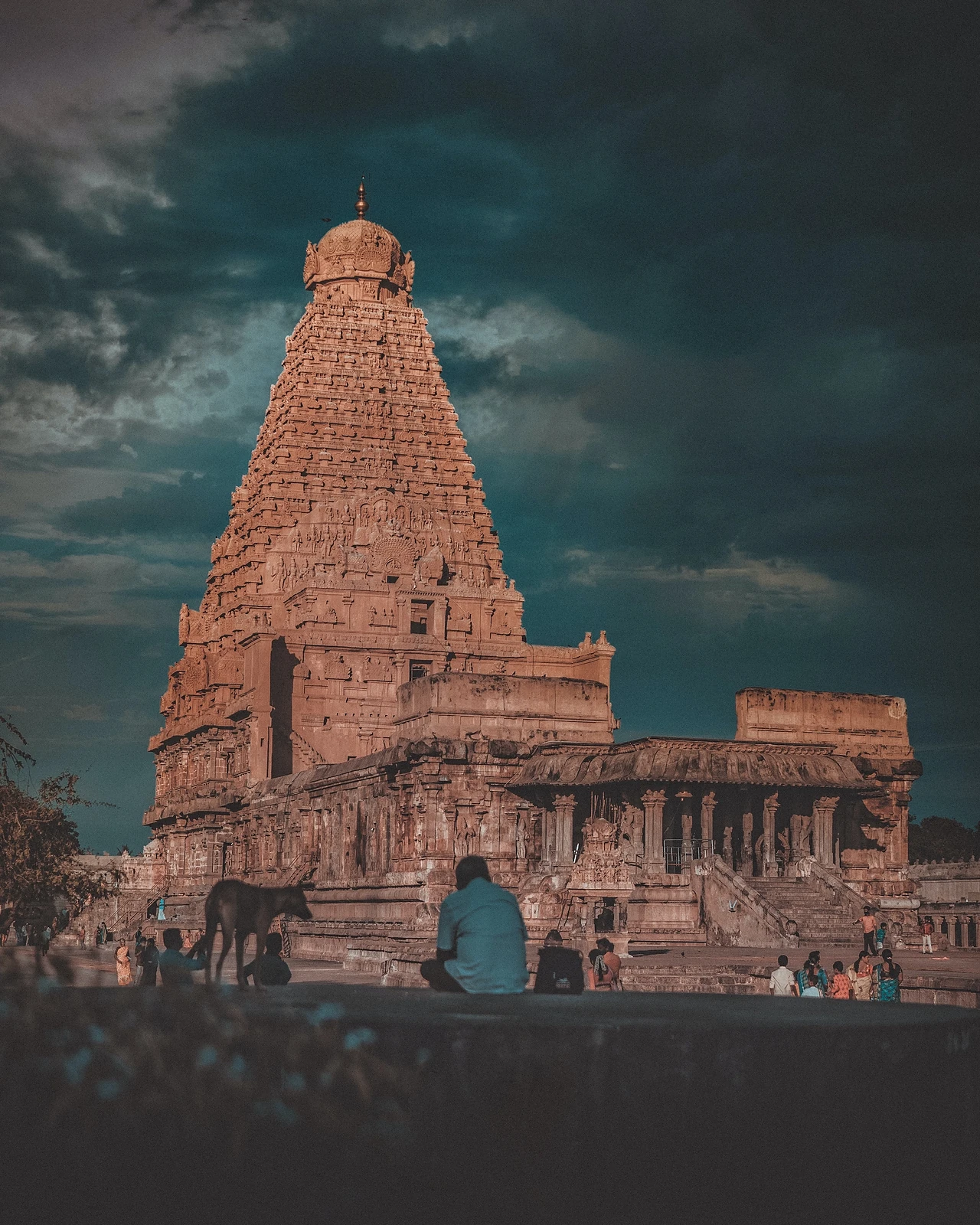 The carved tower of the Brihadeeswarar temple in Thanjavur